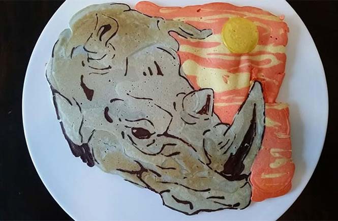 Μπαμπάς φτιάχνει χρωματιστές τηγανίτες σε σχήματα ζώων για τον γιο του (9)