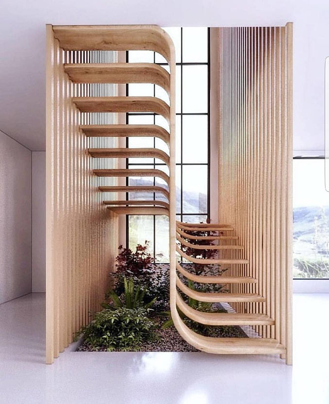 Ξύλινη σκάλα που ξεχωρίζει με τον σχεδιασμό της | Φωτογραφία της ημέρας