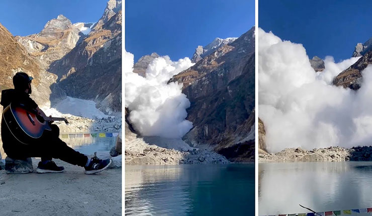 Τεράστια χιονοστιβάδα διακόπτει selfie video